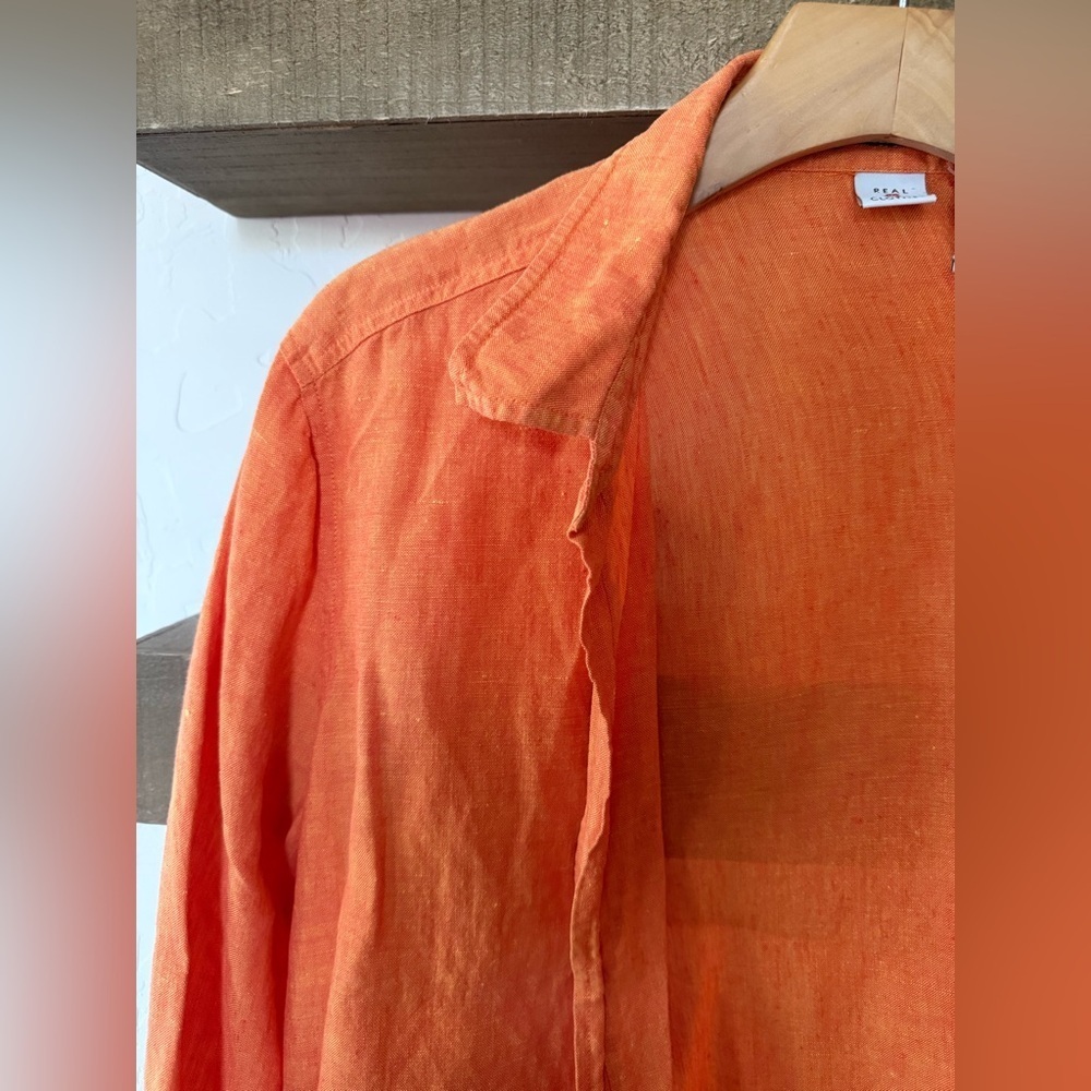 Real Clothes|Saks fifth avenue,Vibrant Orange 100% Linen button down shirt•••14